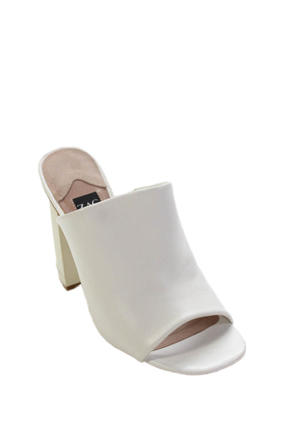 ZAC Zac Posen Womens Leather Open Toe Block Heels Mules Shoes White Size 8M
