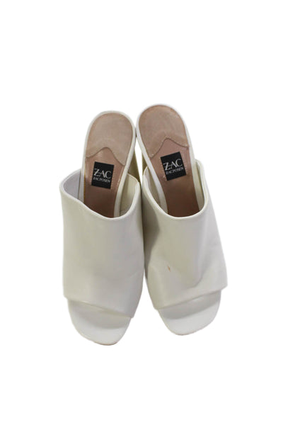 ZAC Zac Posen Womens Leather Open Toe Block Heels Mules Shoes White Size 8M