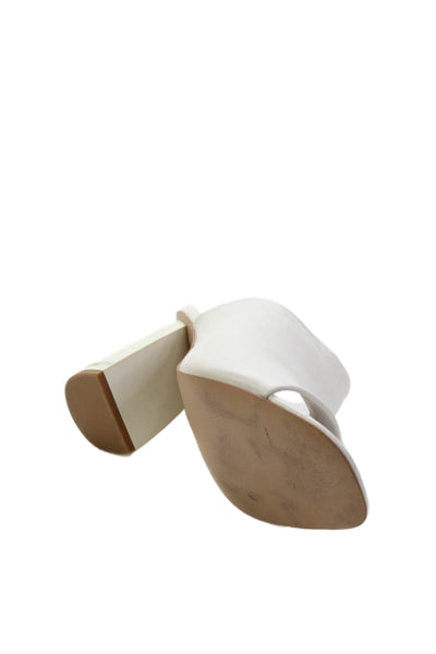 ZAC Zac Posen Womens Leather Open Toe Block Heels Mules Shoes White Size 8M