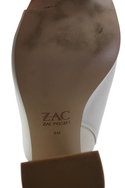 ZAC Zac Posen Womens Leather Open Toe Block Heels Mules Shoes White Size 8M