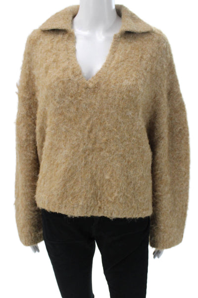 Zara Womens Beige Collared Long Sleeve Polyester Pullover Size S