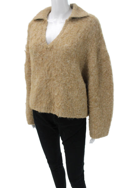 Zara Womens Beige Collared Long Sleeve Polyester Pullover Size S