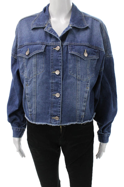 Ymi Womens Basic Jacket Blue Button Cotton Blend Long Sleeve Size M