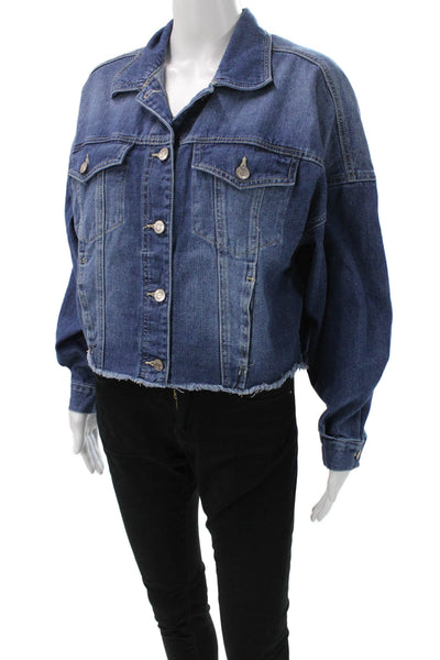 Ymi Womens Basic Jacket Blue Button Cotton Blend Long Sleeve Size M