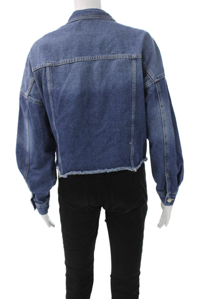 Ymi Womens Basic Jacket Blue Button Cotton Blend Long Sleeve Size M