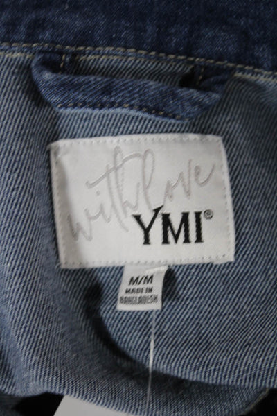 Ymi Womens Basic Jacket Blue Button Cotton Blend Long Sleeve Size M