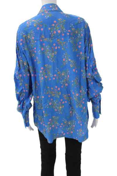 Steele Women Tunic Button-Up Floral Rayon Collared Long Sleeve Blue Size XS