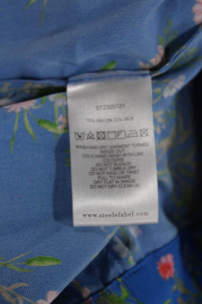 Steele Women Tunic Button-Up Floral Rayon Collared Long Sleeve Blue Size XS