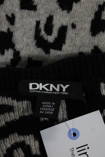 DKNY Womens Tunic Sweater Black Wool Crew Neck Long Sleeve Animal Print Size S