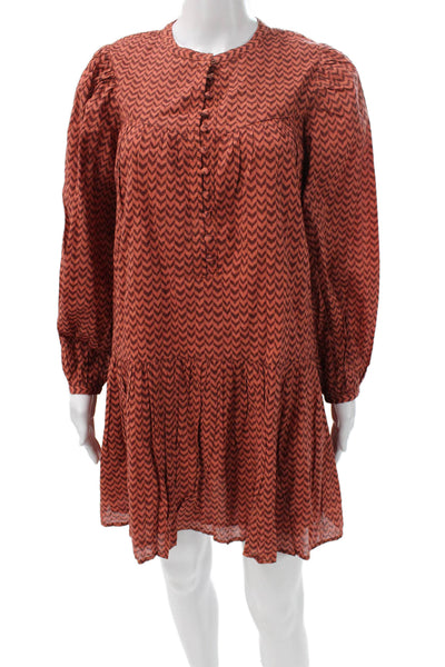 Steele Womens Orange Cotton Collared Shift Dress Long Sleeve Knee Length Size S