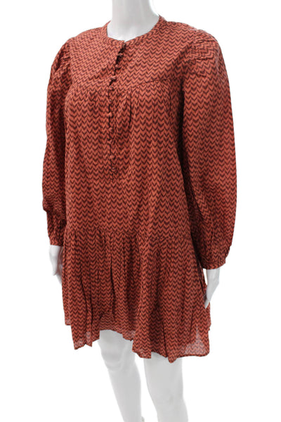 Steele Womens Orange Cotton Collared Shift Dress Long Sleeve Knee Length Size S