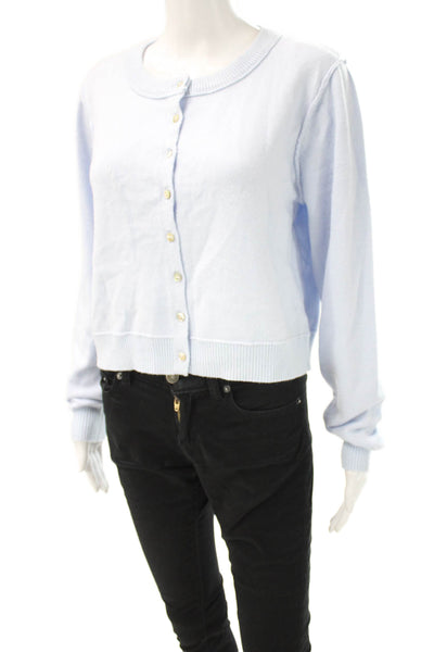 Pink Rose Womens Blue Cardigan Sweater Long Sleeve Round Neck Size L