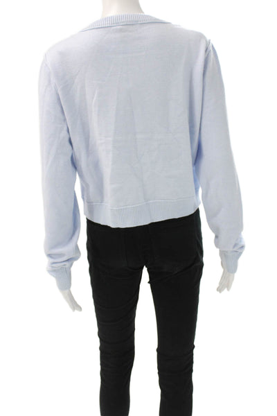 Pink Rose Womens Blue Cardigan Sweater Long Sleeve Round Neck Size L