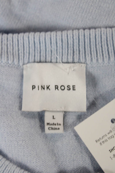 Pink Rose Womens Blue Cardigan Sweater Long Sleeve Round Neck Size L