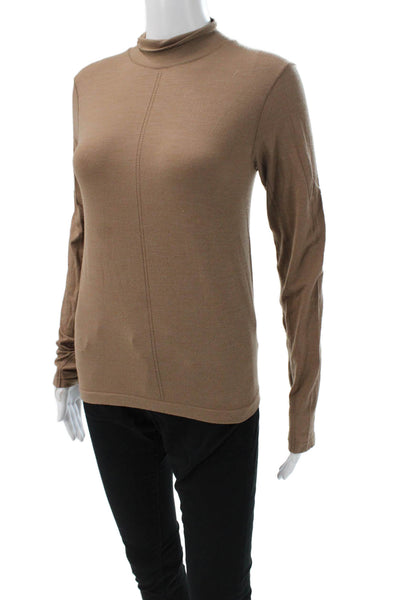 Athleta Women Casual Mock Neck Long Sleeve Pullover Brown Polyester Size S