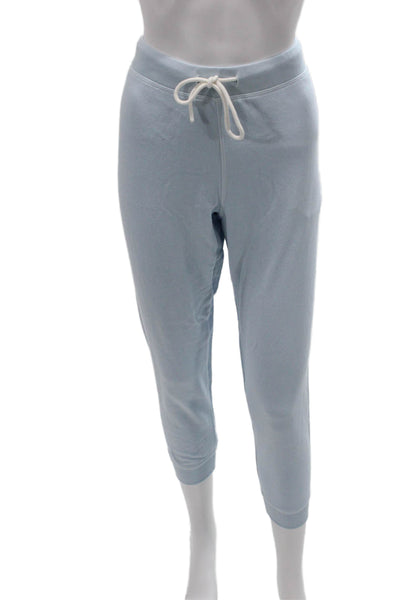 Leallo Women Capri Pants Blue Cotton Drawstring Size S