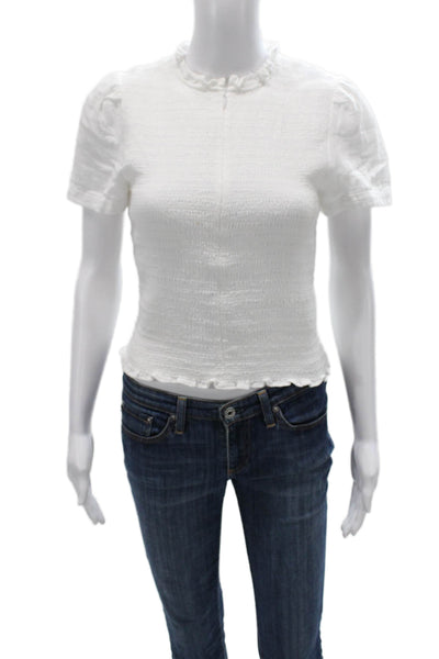 Me + Em Womens Cropped High Neck Cotton Short Sleeve Blouse Size 4
