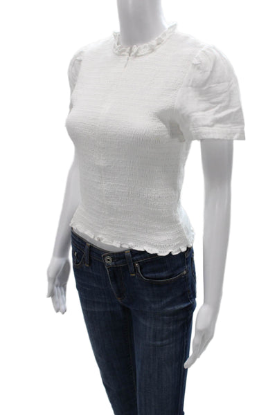 Me + Em Womens Cropped High Neck Cotton Short Sleeve Blouse Size 4