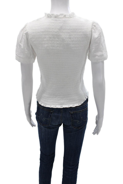 Me + Em Womens Cropped High Neck Cotton Short Sleeve Blouse Size 4