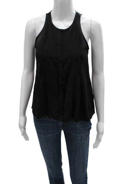 Trina Turk Women Black Silk Halter Tank Top Sleeveless Button Size XS Petite