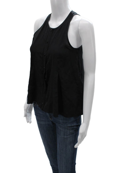 Trina Turk Women Black Silk Halter Tank Top Sleeveless Button Size XS Petite