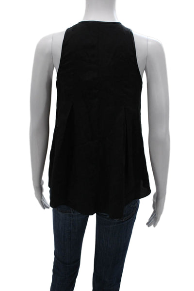 Trina Turk Women Black Silk Halter Tank Top Sleeveless Button Size XS Petite