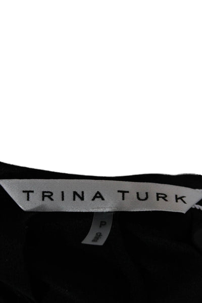 Trina Turk Women Black Silk Halter Tank Top Sleeveless Button Size XS Petite