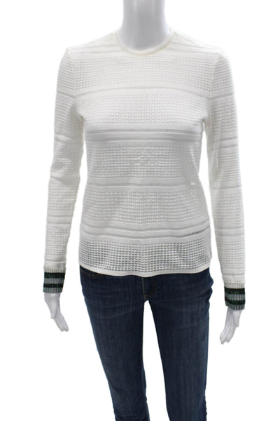 Tibi Womens Pullover Sweater White Striped Crew Neck Zip Long Sleeve Size 2