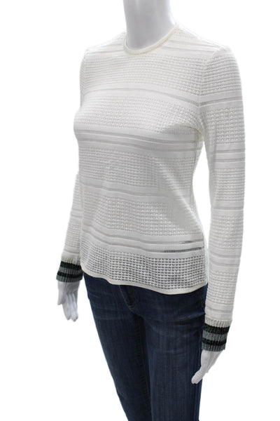 Tibi Womens Pullover Sweater White Striped Crew Neck Zip Long Sleeve Size 2