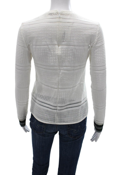 Tibi Womens Pullover Sweater White Striped Crew Neck Zip Long Sleeve Size 2