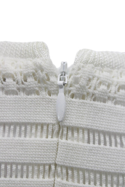 Tibi Womens Pullover Sweater White Striped Crew Neck Zip Long Sleeve Size 2