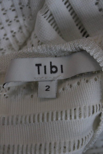 Tibi Womens Pullover Sweater White Striped Crew Neck Zip Long Sleeve Size 2