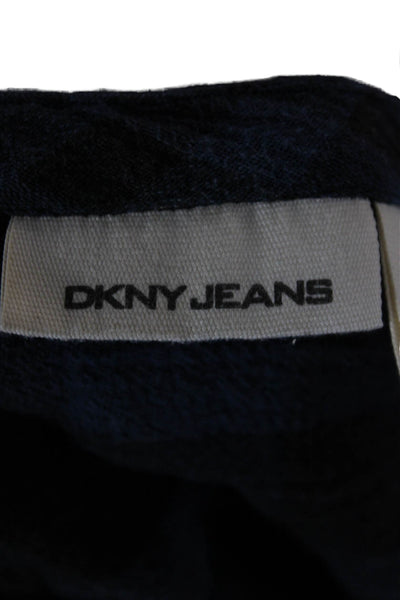 DKNY Jeans Women Tunic Blue Plaid Cotton 3/4 Sleeve Round Neck Button Size S