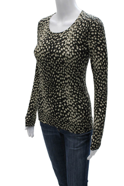 Akris Women Cashmere Animal Print Pullover Sweater Black Long Sleeve Size 4