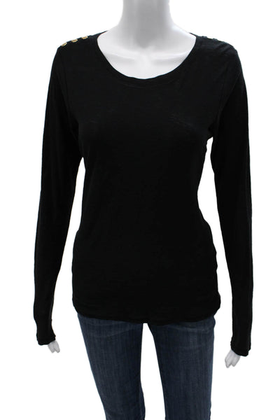 Nation LTD Women Basic Black Pima Cotton Scoop Neck Long Sleeve T-Shirt Size M
