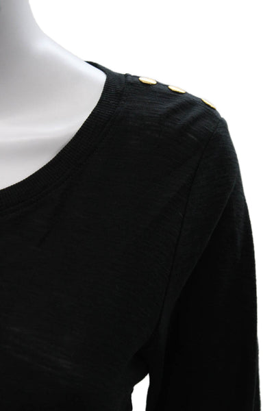 Nation LTD Women Basic Black Pima Cotton Scoop Neck Long Sleeve T-Shirt Size M