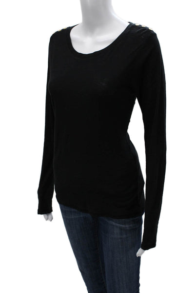 Nation LTD Women Basic Black Pima Cotton Scoop Neck Long Sleeve T-Shirt Size M