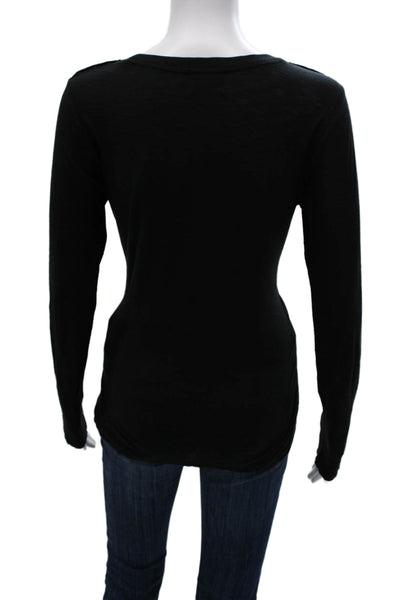 Nation LTD Women Basic Black Pima Cotton Scoop Neck Long Sleeve T-Shirt Size M