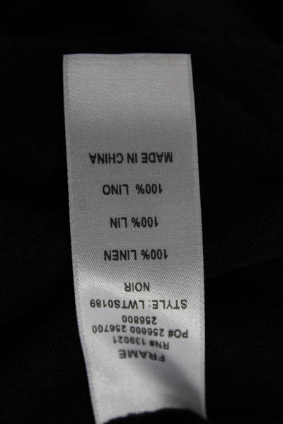 Frame Shirt Womens Basic T-Shirt Black Linen Long Sleeve Round Neck Size M