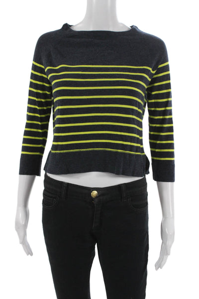 Cotton By Autumn Cashmere Womens Gray Striped Boatneck 3/4 SLV Pullover Size XS