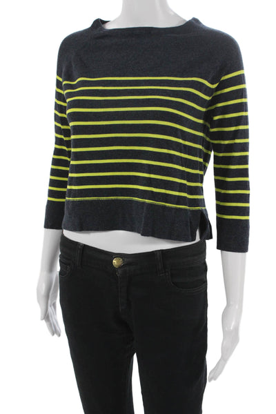 Cotton By Autumn Cashmere Womens Gray Striped Boatneck 3/4 SLV Pullover Size XS