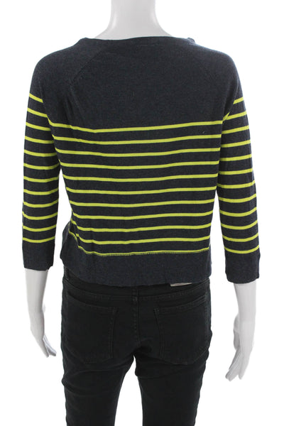 Cotton By Autumn Cashmere Womens Gray Striped Boatneck 3/4 SLV Pullover Size XS
