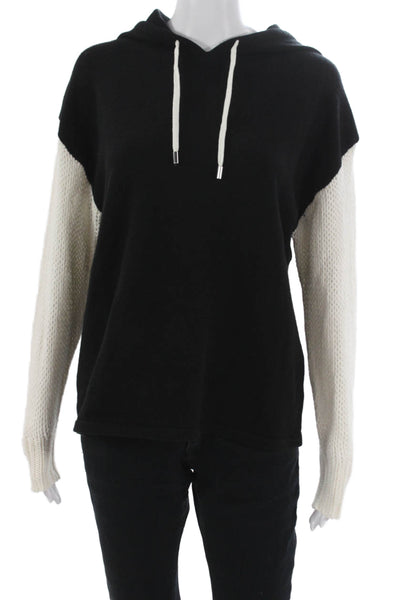 LNA Womens V Neck Colorblock Pullover Hoodie Black Acrylic Long Sleeve Size XS