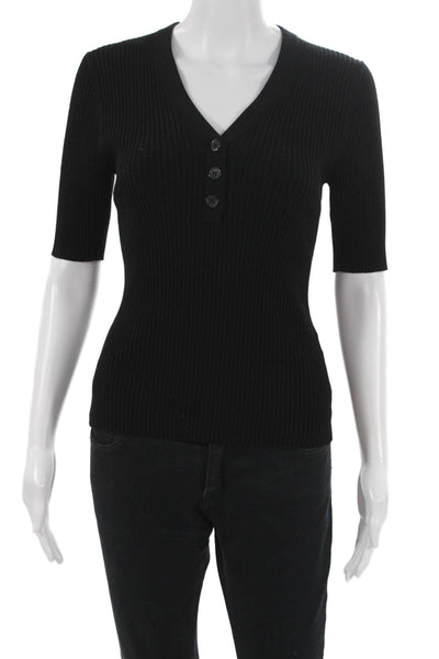 Michael Stars Women Black V-Neck Basic 3/4 Sleeve Viscose T-Shirt Size XS