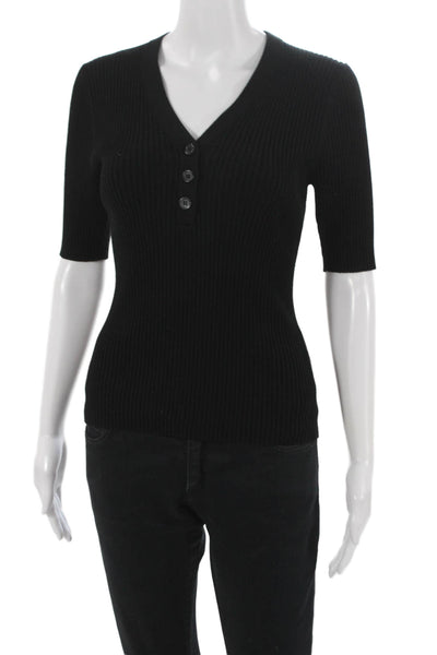 Michael Stars Women Black V-Neck Basic 3/4 Sleeve Viscose T-Shirt Size XS