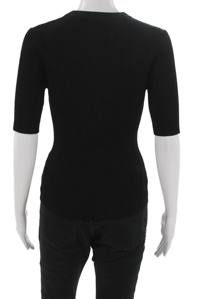 Michael Stars Women Black V-Neck Basic 3/4 Sleeve Viscose T-Shirt Size XS