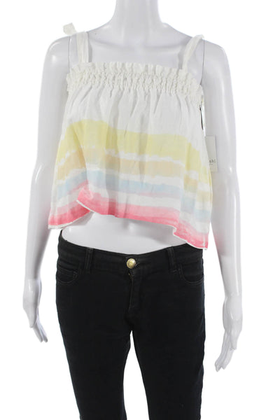 Bella Dahl Womens Cropped Tank White Linen Striped Square Neck Size S