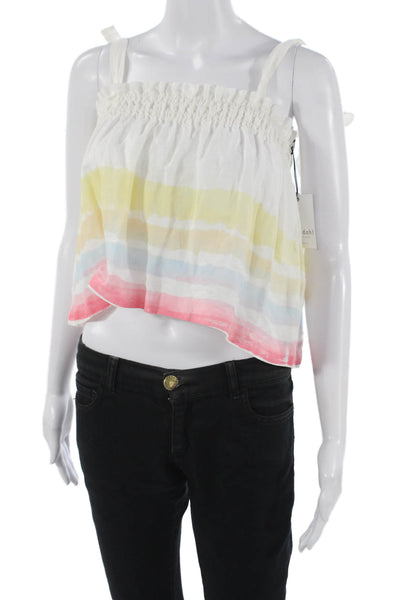Bella Dahl Womens Cropped Tank White Linen Striped Square Neck Size S
