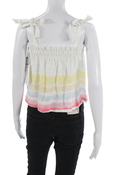 Bella Dahl Womens Cropped Tank White Linen Striped Square Neck Size S