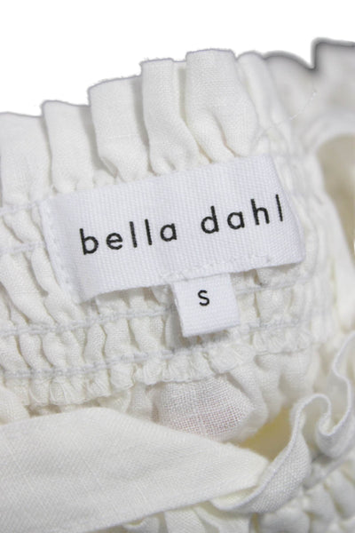 Bella Dahl Womens Cropped Tank White Linen Striped Square Neck Size S